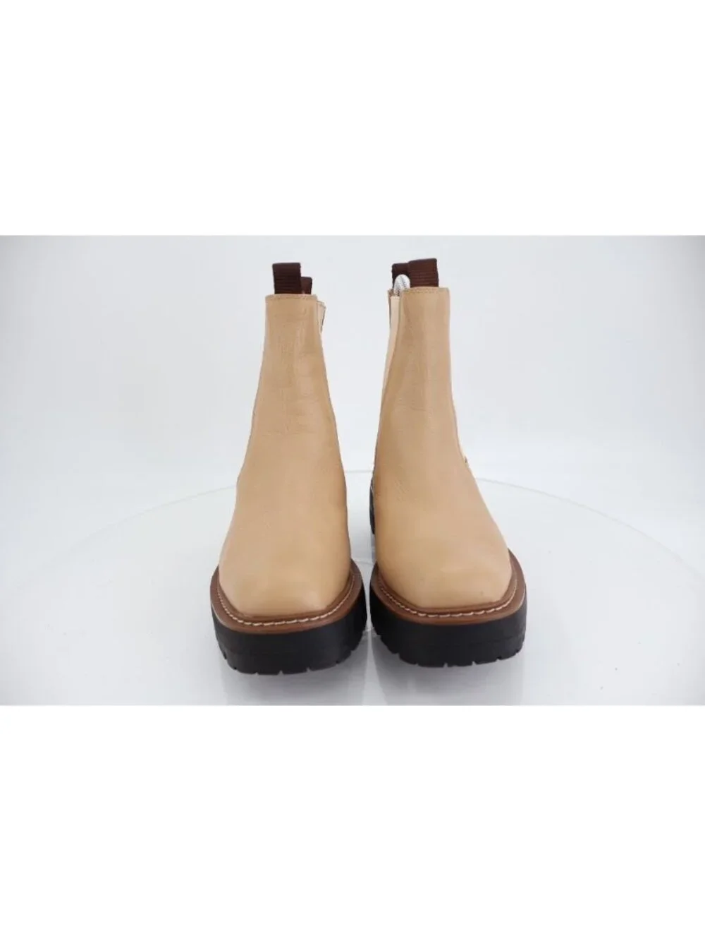 Sam Edelman Boots Laguna Chelsea Womens 6.5 Tan Leather Pull On Lug Sole Chunky